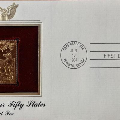 Wildlife of Our Fifty States Red Fox Gold Stamp Replica First Day Cover
