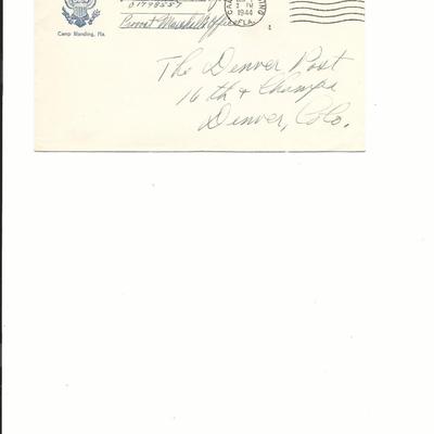 Camp Blanding, FLA. - Free Franked Cover - 1944