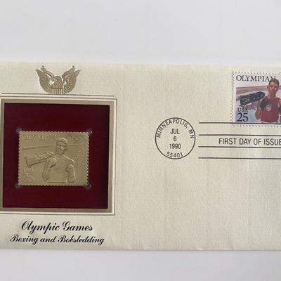 Olympic Games Boxing and Bobsledding Gold Stamp Replica First Day Cover