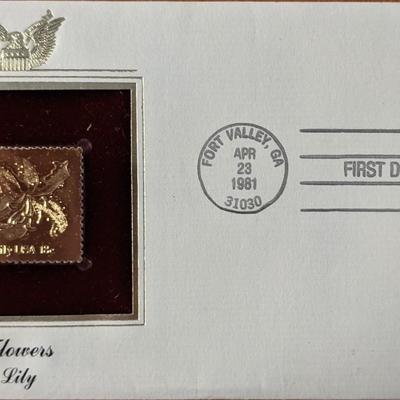 Flowers Lily Gold Stamp Replica First Day Cover