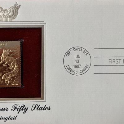 Wildlife of Our Fifty States Ringtail Gold Stamp Replica First Day Cover