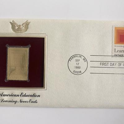 American Education Learning Never Ends Gold Stamp Replica First Day Cover