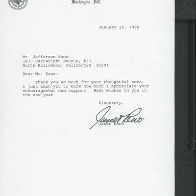 Janet Reno signed letter