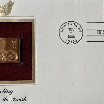 Cycling Sprint To The Finish Gold Stamp Replica First Day Cover