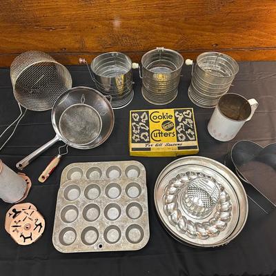 Vintage Baking Supplies Including Cookie Cutters, Flour Sifters and More!