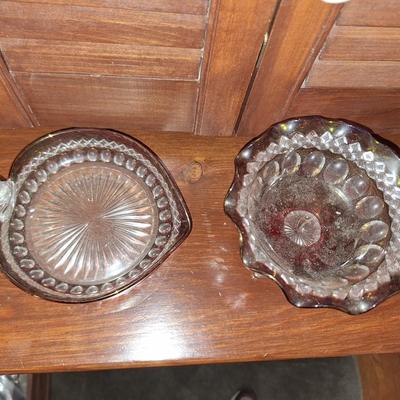 2 Ruby Red thumbprint dishes