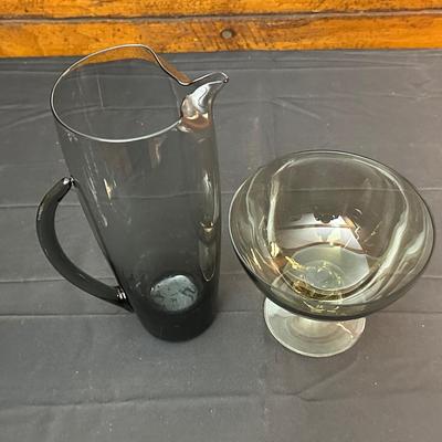 Vintage Smokey Tinted Pitcher and Candy Dish