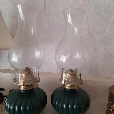 2 Emerald Green Oil Lamps