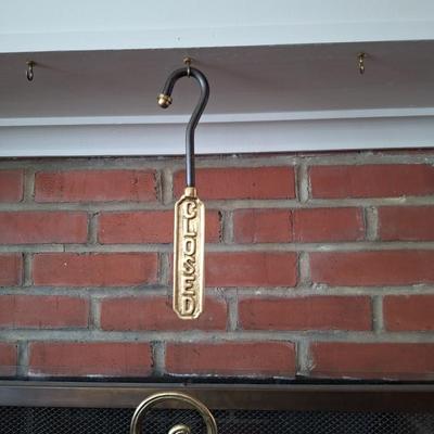 "closed" fireplace brass sign