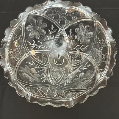 Vintage Etched Glass Pitcher, Vase and Compote