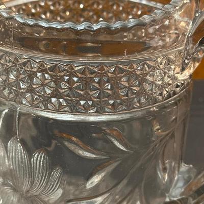 Vintage Etched Glass Pitcher, Vase and Compote