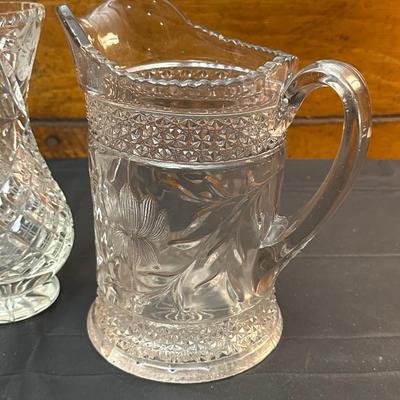 Vintage Etched Glass Pitcher, Vase and Compote
