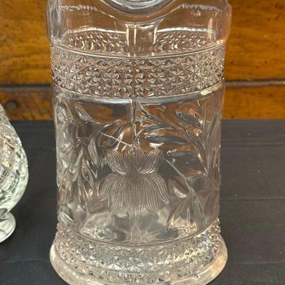 Vintage Etched Glass Pitcher, Vase and Compote