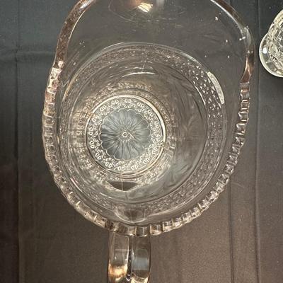 Vintage Etched Glass Pitcher, Vase and Compote