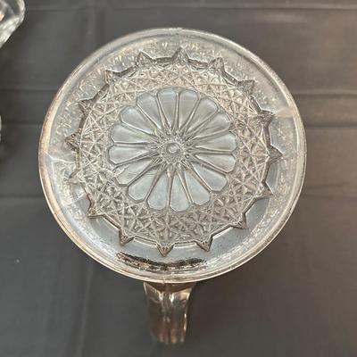 Vintage Etched Glass Pitcher, Vase and Compote