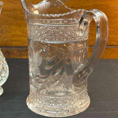 Vintage Etched Glass Pitcher, Vase and Compote