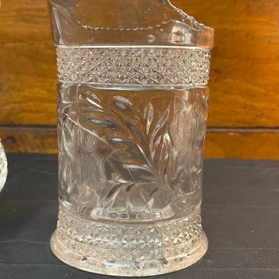 Vintage Etched Glass Pitcher, Vase and Compote