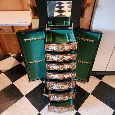 Ornate Mirror Top Jewelry Chest Dresser 19x12x33