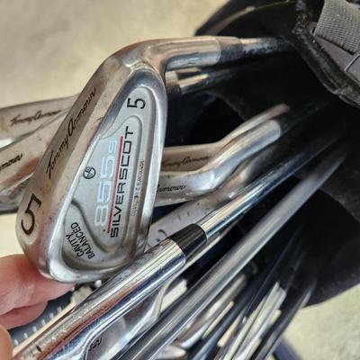 Ping Golf Bag w Callaway Big Bertha Hawk Eye Driver Lynx Boom Boom Adams Tight Lies Cleveland Putter Tommy Armour 855's Silver Scot...