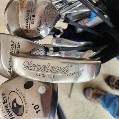 Ping Golf Bag w Callaway Big Bertha Hawk Eye Driver Lynx Boom Boom Adams Tight Lies Cleveland Putter Tommy Armour 855's Silver Scot...