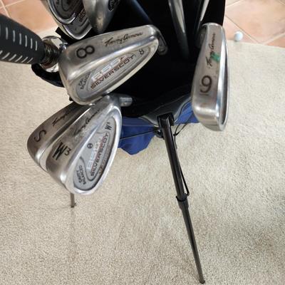 Ping Golf Bag w Callaway Big Bertha Hawk Eye Driver Lynx Boom Boom Adams Tight Lies Cleveland Putter Tommy Armour 855's Silver Scot...