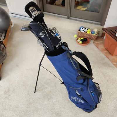 Ping Golf Bag w Callaway Big Bertha Hawk Eye Driver Lynx Boom Boom Adams Tight Lies Cleveland Putter Tommy Armour 855's Silver Scot...