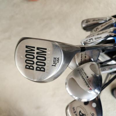 Ping Golf Bag w Callaway Big Bertha Hawk Eye Driver Lynx Boom Boom Adams Tight Lies Cleveland Putter Tommy Armour 855's Silver Scot...