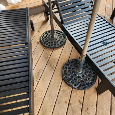 2 Outdoor Patio Umbrellas with Metal Bases