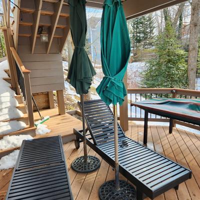 2 Outdoor Patio Umbrellas with Metal Bases