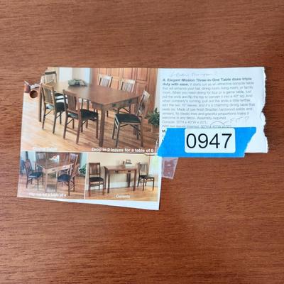 Mission Style 3 in Table Console , Flip top for 4 Drop in 2 leaves for 6