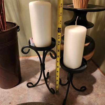 Lot of 6 Home Decor Lot Candle Holders Heavy Metal Bowl, Bucket, 2 Plant Vases