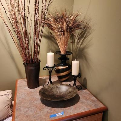 Lot of 6 Home Decor Lot Candle Holders Heavy Metal Bowl, Bucket, 2 Plant Vases