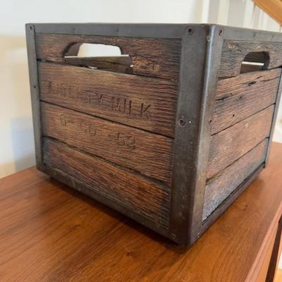 908 Antique Wood & Metal Milk Crate
