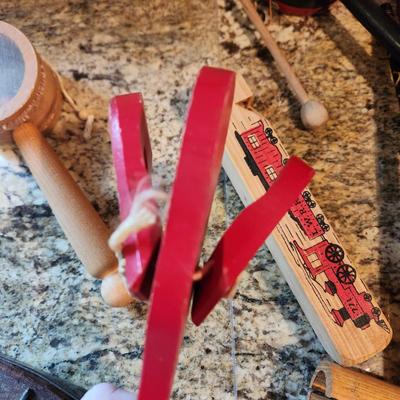 Large Basket filled Percussion Wood Metal Hand Instruments Noise makers Flutes, Clappers, African Kalimba Whistles