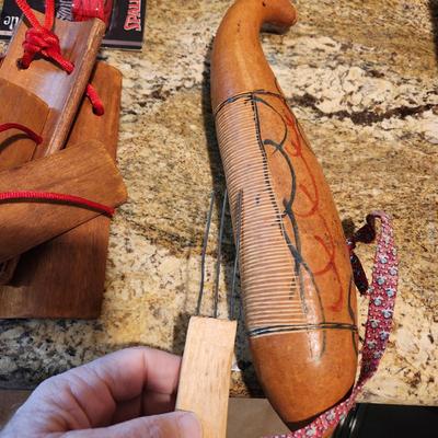 Large Basket filled Percussion Wood Metal Hand Instruments Noise makers Flutes, Clappers, African Kalimba Whistles