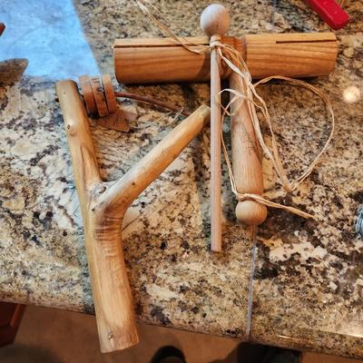 Large Basket filled Percussion Wood Metal Hand Instruments Noise makers Flutes, Clappers, African Kalimba Whistles