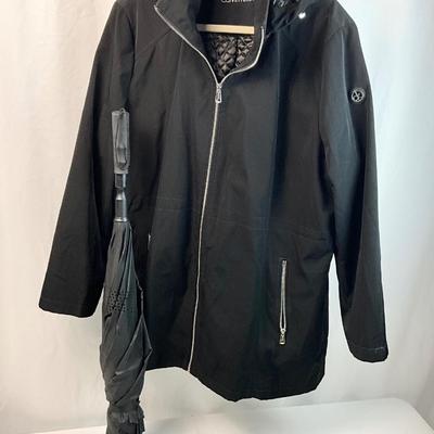 Lot L 345 Calvin Klein Women’s Black Raincoat with Quilted Liner, Black Umbrella