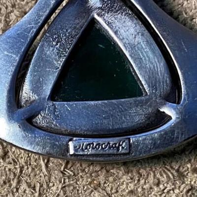modernist brutalist COROCRAFT SILVER & GREEN GLASS PENDANT
