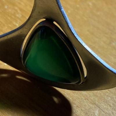 modernist brutalist COROCRAFT SILVER & GREEN GLASS PENDANT