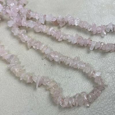 GENUINE ROSE QUARTZ GEMSTONE CHIP NECKLACE 34" 