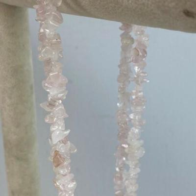 GENUINE ROSE QUARTZ GEMSTONE CHIP NECKLACE 34" 