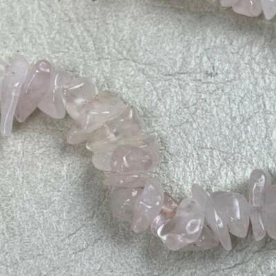 GENUINE ROSE QUARTZ GEMSTONE CHIP NECKLACE 34" 