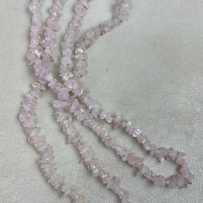GENUINE ROSE QUARTZ GEMSTONE CHIP NECKLACE 34" 