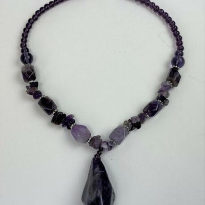 chunky strand AMETHYST GEMSTONE PENDANT NECKLACE
