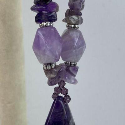 chunky strand AMETHYST GEMSTONE PENDANT NECKLACE