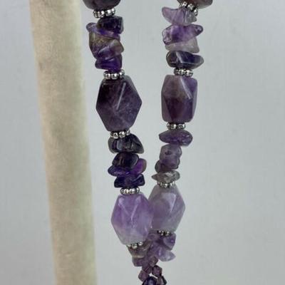 chunky strand AMETHYST GEMSTONE PENDANT NECKLACE