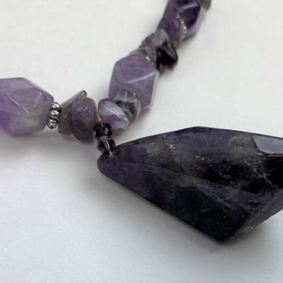chunky strand AMETHYST GEMSTONE PENDANT NECKLACE