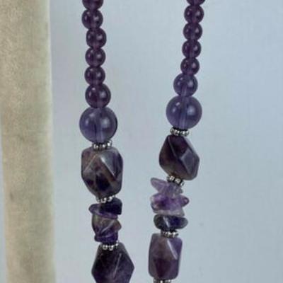 chunky strand AMETHYST GEMSTONE PENDANT NECKLACE
