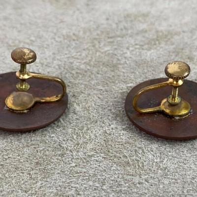 mid century modernist ENAMEL ON COPPER JEWELRY PIN & EARRINGS SET