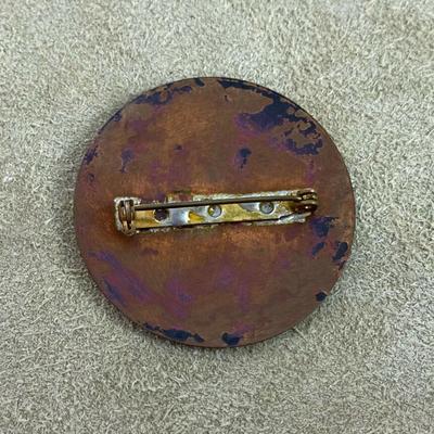 mid century modernist ENAMEL ON COPPER JEWELRY PIN & EARRINGS SET